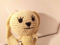 handmade knitted yellow hare